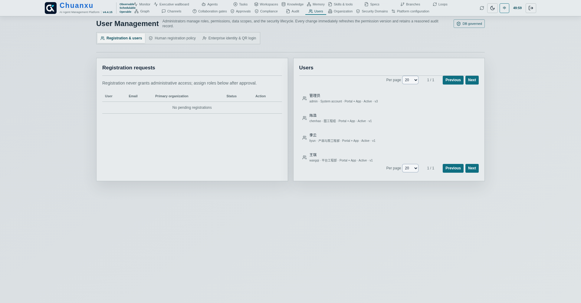 Chuanxu Dashboard user management